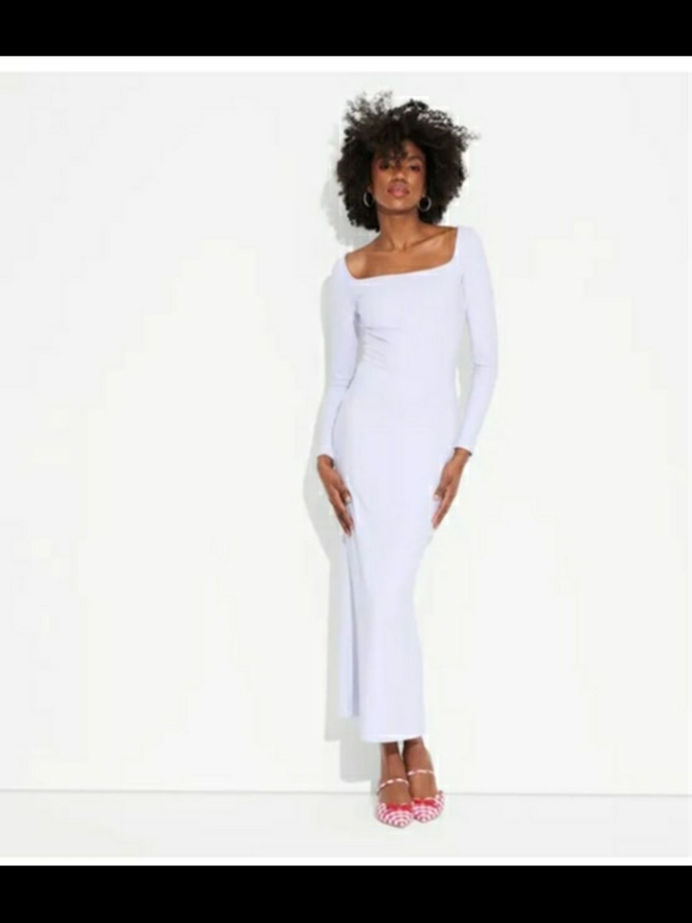 wild fable White Long Sleeve Square-Neck Maxi Dress